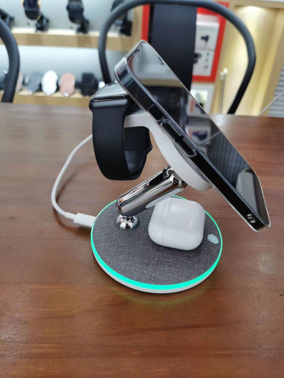 GADGETSHOR 3 in 1 Wireless Foldable Fast Charger with RGB Light Wirless Charging for iPhone, Airpods & iWatch