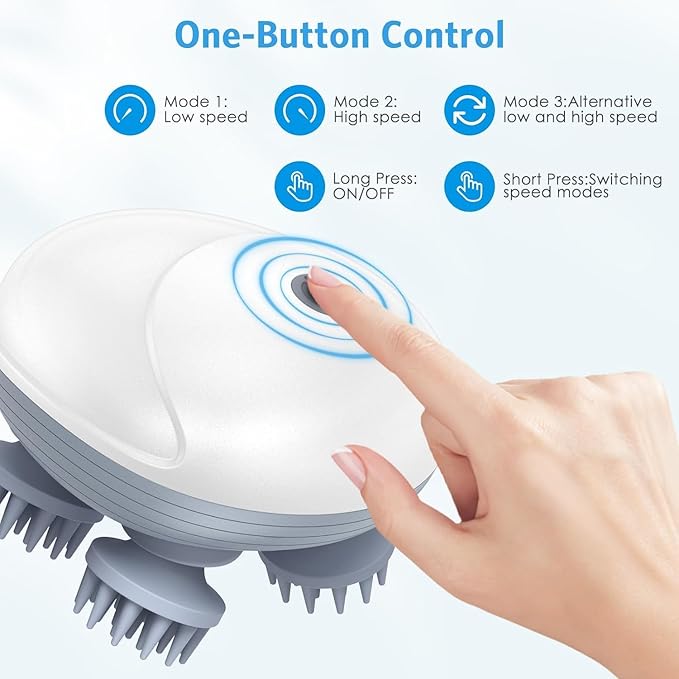 Gadgetshor Rechargeable Scalp Massager – 3-Speed Head & Body Massage Machine | Hair Growth & Stress Relief | Portable & Handheld (Random Color)