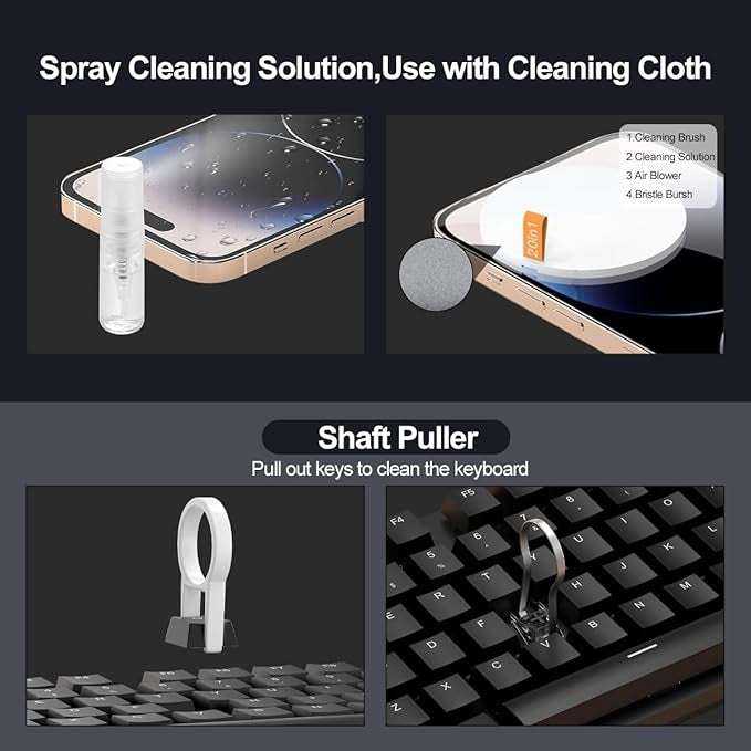 Gadgetshor 20-in-1 Multipurpose Cleaning Kit | Universal Cleaner for Smartphones, Laptops, Keyboards, Monitors, Earbuds, Cameras, and More | Microfiber Cloth, Spray Cleaner & Dust Removal Tools