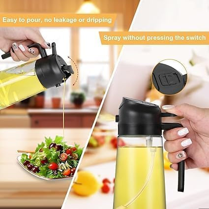 Gadgetshor 2-in-1 Glass Oil Sprayer & Dispenser Bottle – Premium Nozzle, 500ML Food Grade Oil Spray Bottle for Cooking, Air Fryer, Roasting & Frying – (Random Color)