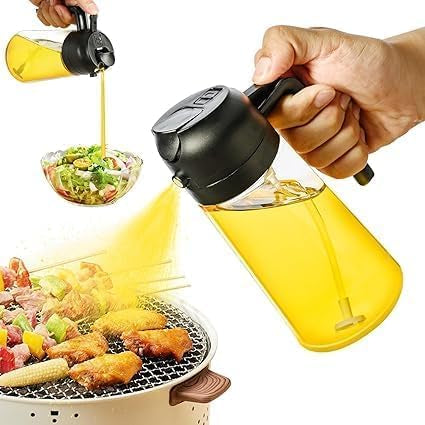 Gadgetshor 2-in-1 Glass Oil Sprayer & Dispenser Bottle – Premium Nozzle, 500ML Food Grade Oil Spray Bottle for Cooking, Air Fryer, Roasting & Frying – (Random Color)