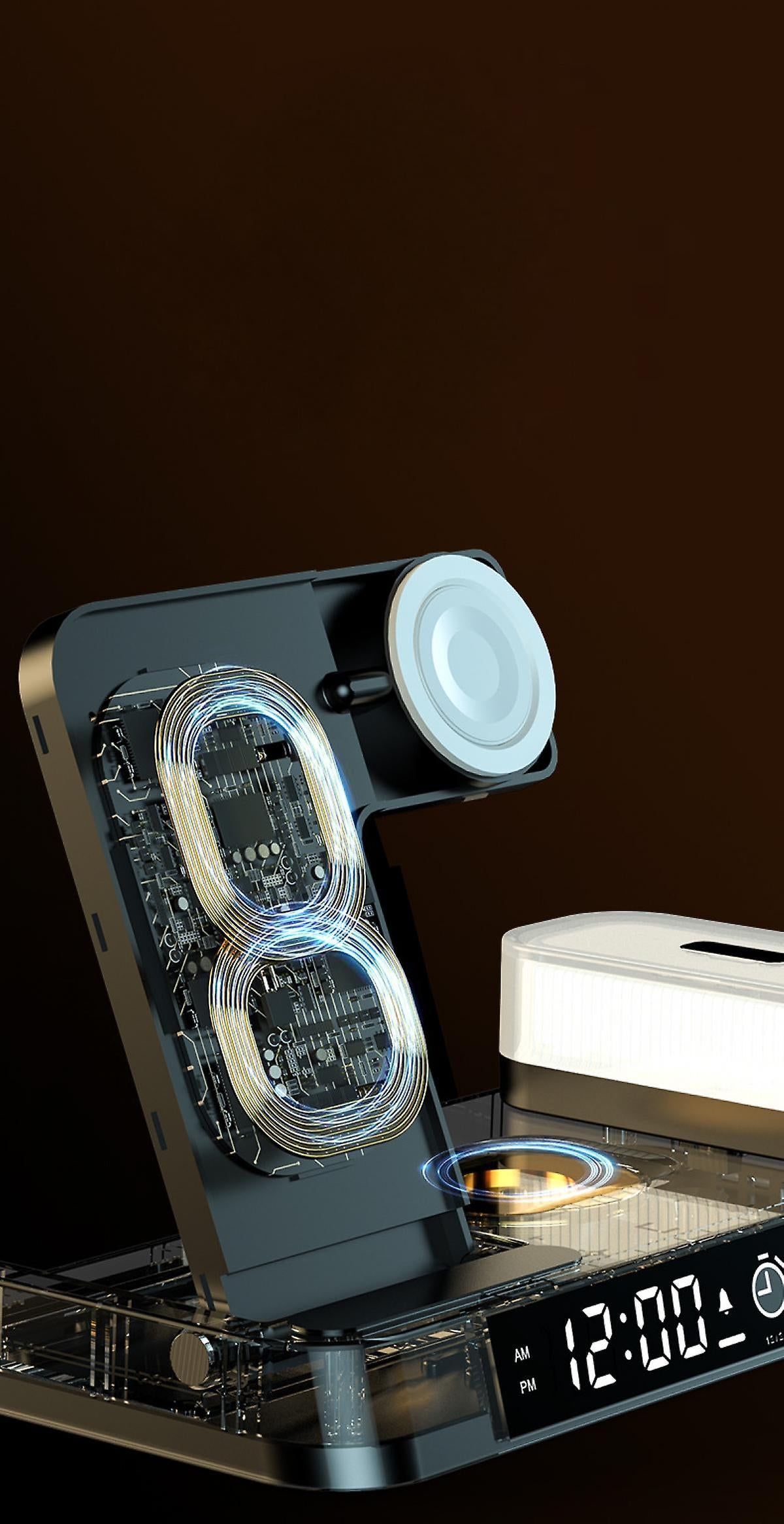 GADGETSHOR 4 in 1 Wireless Foldable Fast Charger with Digital Clock, RGB Light Wirless Charging for iPhone, Airpods & iWatch
