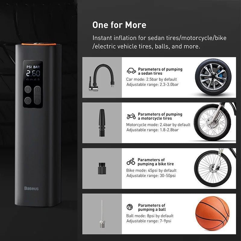 Gadgetshor Baseus Mini Car Compressor Air Pump Tyre Inflator Portable for Cigarette Lighter Socket Black