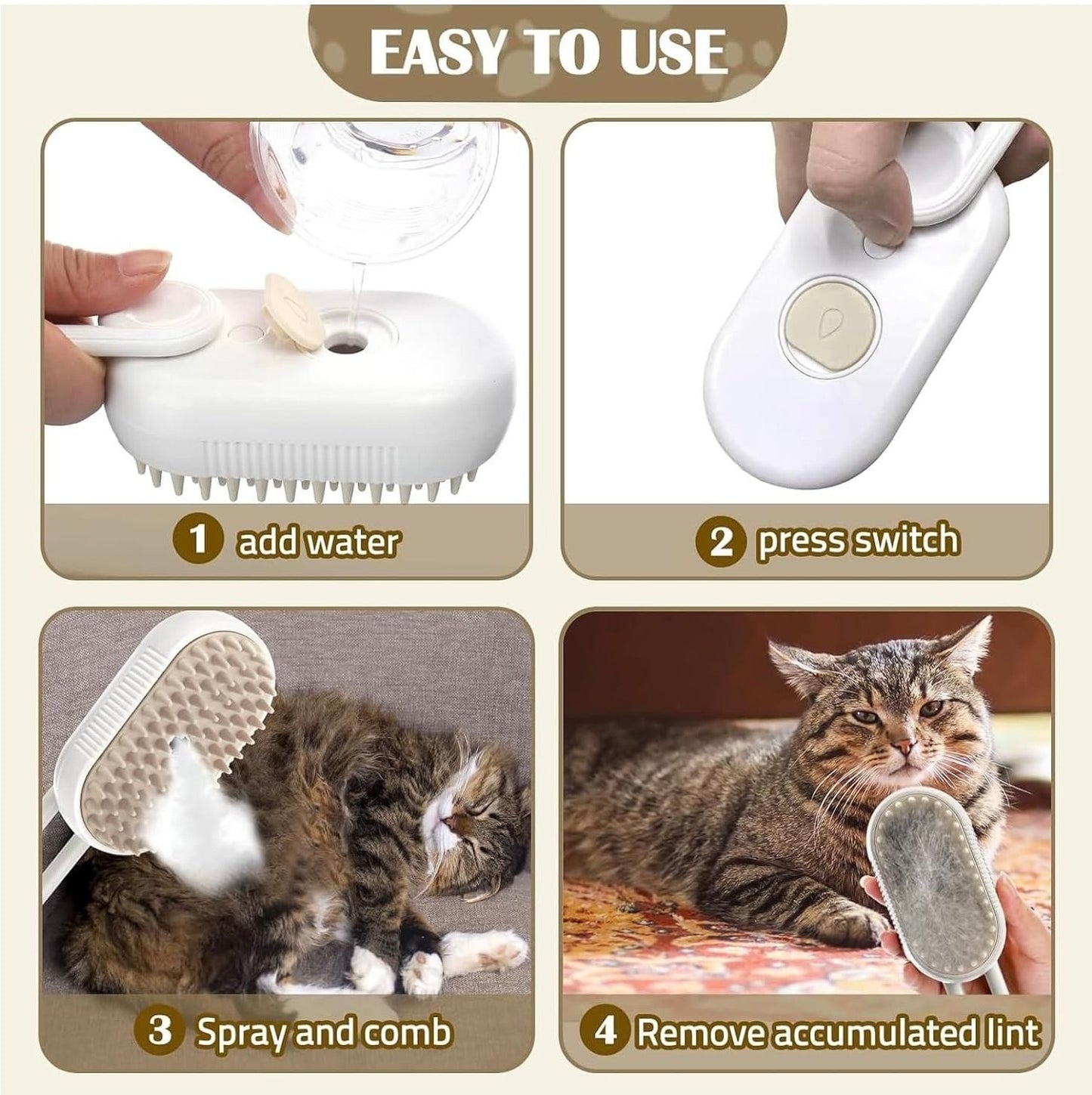 Gadgetshor 3 in 1 Pet Steam Grooming Brush for Dogs and Cats 🐈 🐕