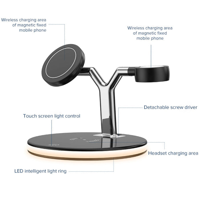 GADGETSHOR 3 in 1 Wireless Foldable Fast Charger with RGB Light Wirless Charging for iPhone, Airpods & iWatch