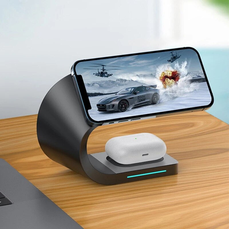 GADGETSHOR 3 in 1 Wireless Foldable Fast Charger with Wirless Charging for iPhone, Airpods & iWatch