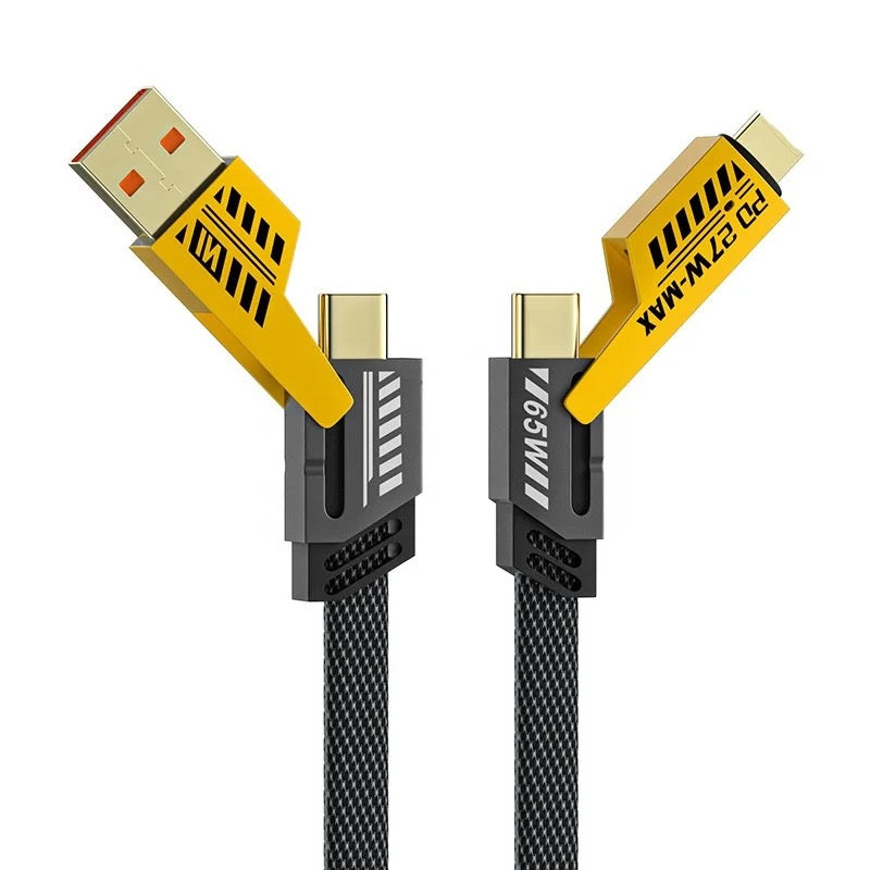 Gadgetshor 4-in-1 Fast Charging Cable 65W + 27W | Sturdy Metal Alloy Braided Design | Multi-Port: USB-C, Lightning, USB-A | Compatible with iPhone, iPad, MacBook, Laptops | USB-C to USB-C, Lightning to USB-C & USB-A | Universal Device Compatibility