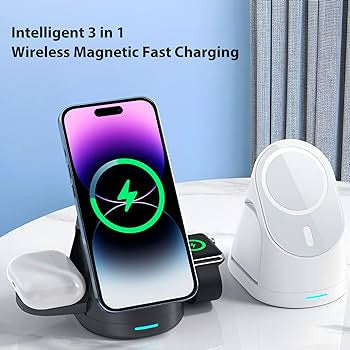 GADGETSHOR 3 in 1 Wireless Foldable Fast Charger with Wirless Charging for iPhone, Airpods & iWatch