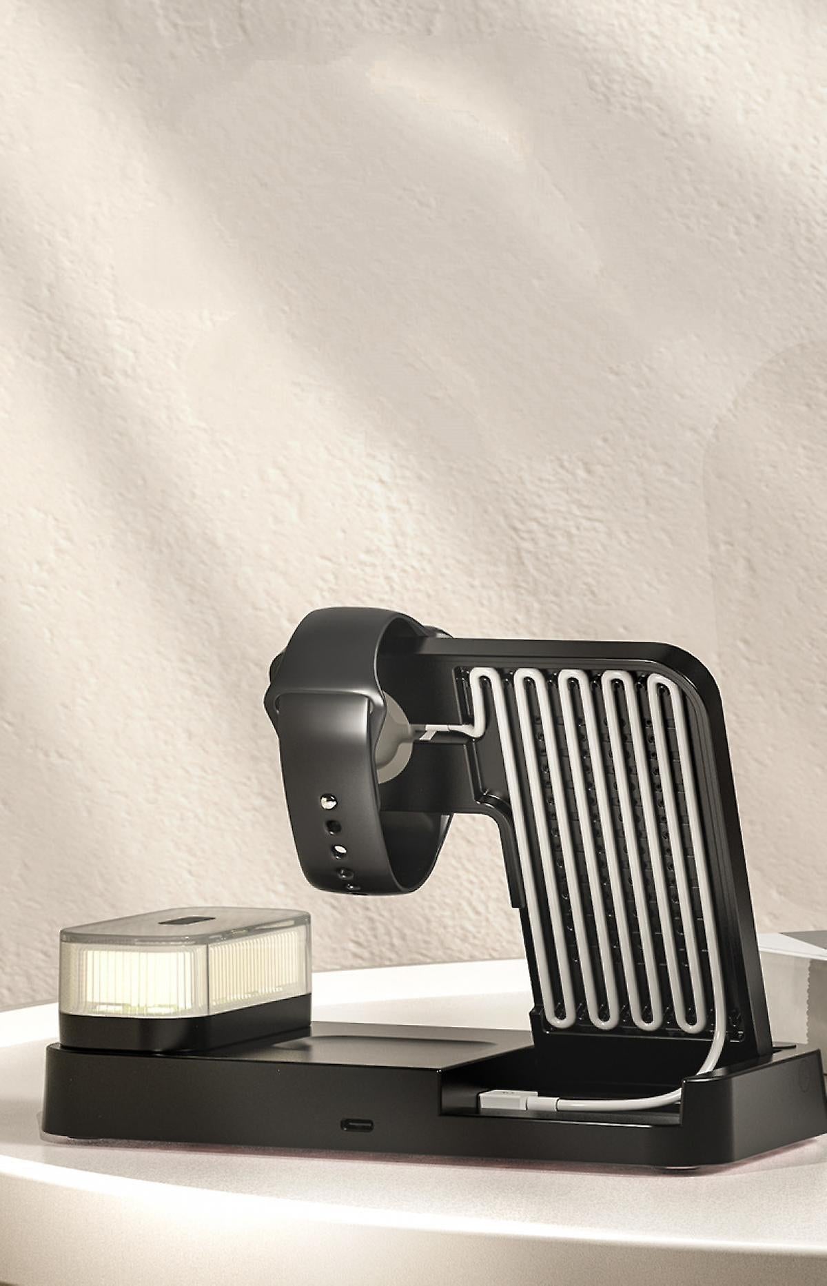 GADGETSHOR 4 in 1 Wireless Foldable Fast Charger with Digital Clock, RGB Light Wirless Charging for iPhone, Airpods & iWatch