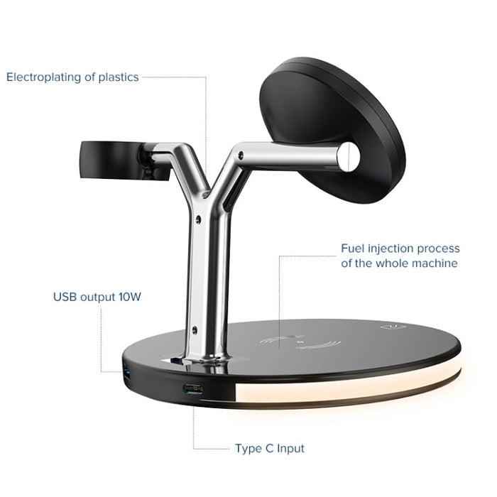 GADGETSHOR 3 in 1 Wireless Foldable Fast Charger with RGB Light Wirless Charging for iPhone, Airpods & iWatch