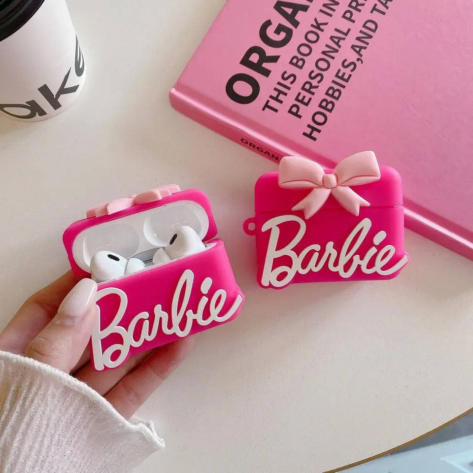 Gadgetshor 3D Silicone Airpods Case Pink Barbie Bow Series