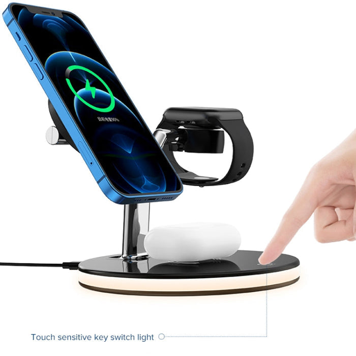 GADGETSHOR 3 in 1 Wireless Foldable Fast Charger with RGB Light Wirless Charging for iPhone, Airpods & iWatch