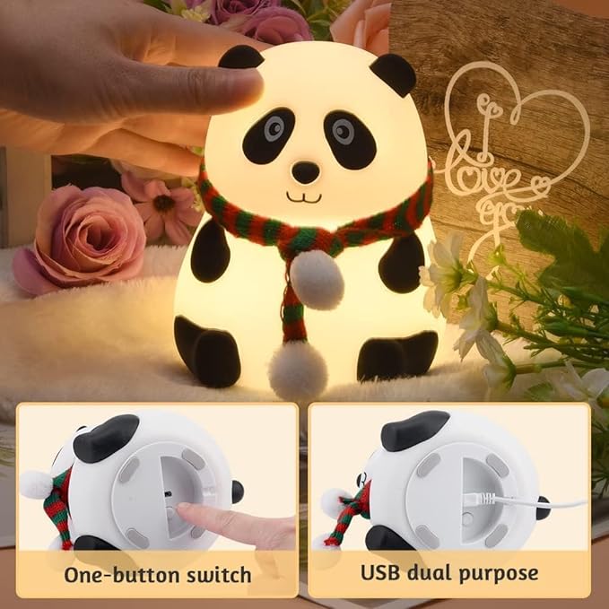 Gadgetshor Cute Panda Night Lamp | Touch Silicone Lamp with 7-Color Changing LED | USB Rechargeable & Kid-Friendly | Cute Bedroom Light & Birthday Gift πΌ