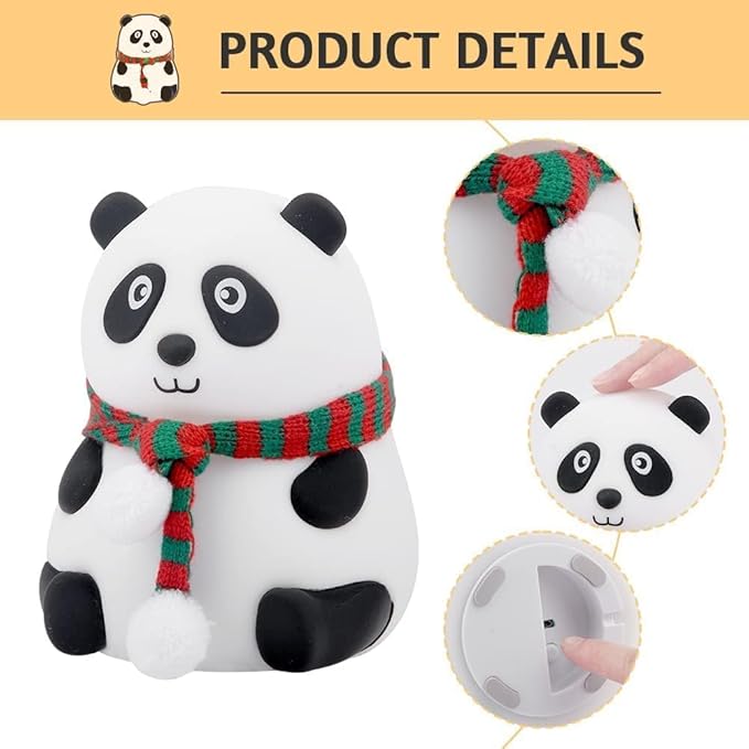 Gadgetshor Cute Panda Night Lamp | Touch Silicone Lamp with 7-Color Changing LED | USB Rechargeable & Kid-Friendly | Cute Bedroom Light & Birthday Gift πΌ