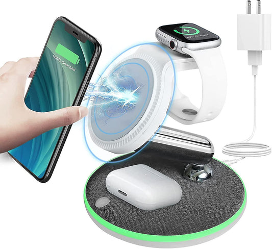 GADGETSHOR 3 in 1 Wireless Foldable Fast Charger with RGB Light Wirless Charging for iPhone, Airpods & iWatch
