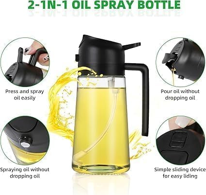 Gadgetshor 2-in-1 Glass Oil Sprayer & Dispenser Bottle – Premium Nozzle, 500ML Food Grade Oil Spray Bottle for Cooking, Air Fryer, Roasting & Frying – (Random Color)