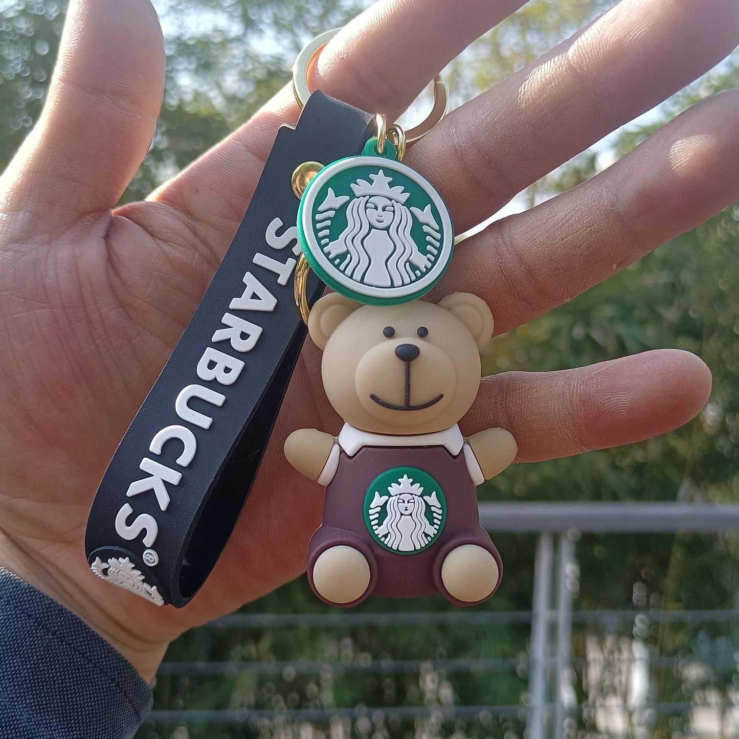 Gadgetshor Cute 3D Key Chain Starbucks Teddy Bear