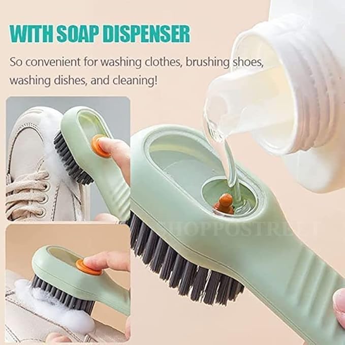 Gadgetshor Multipurpose Soap Dispensing Cleaning Brush with Handle – Reusable Scrubbing Brush for Shoes, Clothes & Household Cleaning 🧽🧼