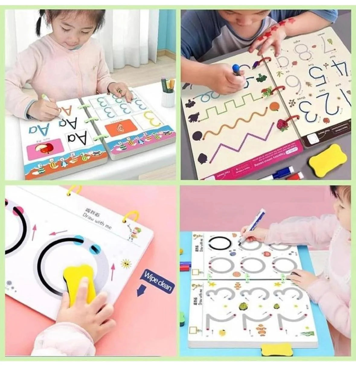 Gadgetshor ✏️ Reusable Pen Control Training Cards – 64 Pages 📚 Early Learning Writing & Drawing Practice for Kids 🧒🎨
