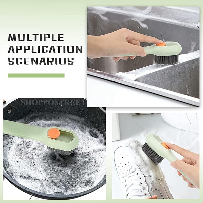 Gadgetshor Multipurpose Soap Dispensing Cleaning Brush with Handle – Reusable Scrubbing Brush for Shoes, Clothes & Household Cleaning 🧽🧼