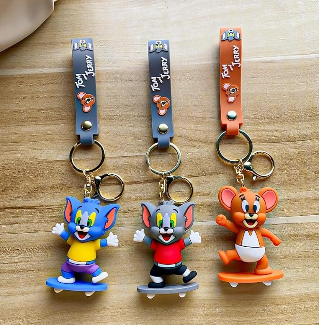 Gadgetshor Cute 3D Key Chain Tom & Jerry Skate Board