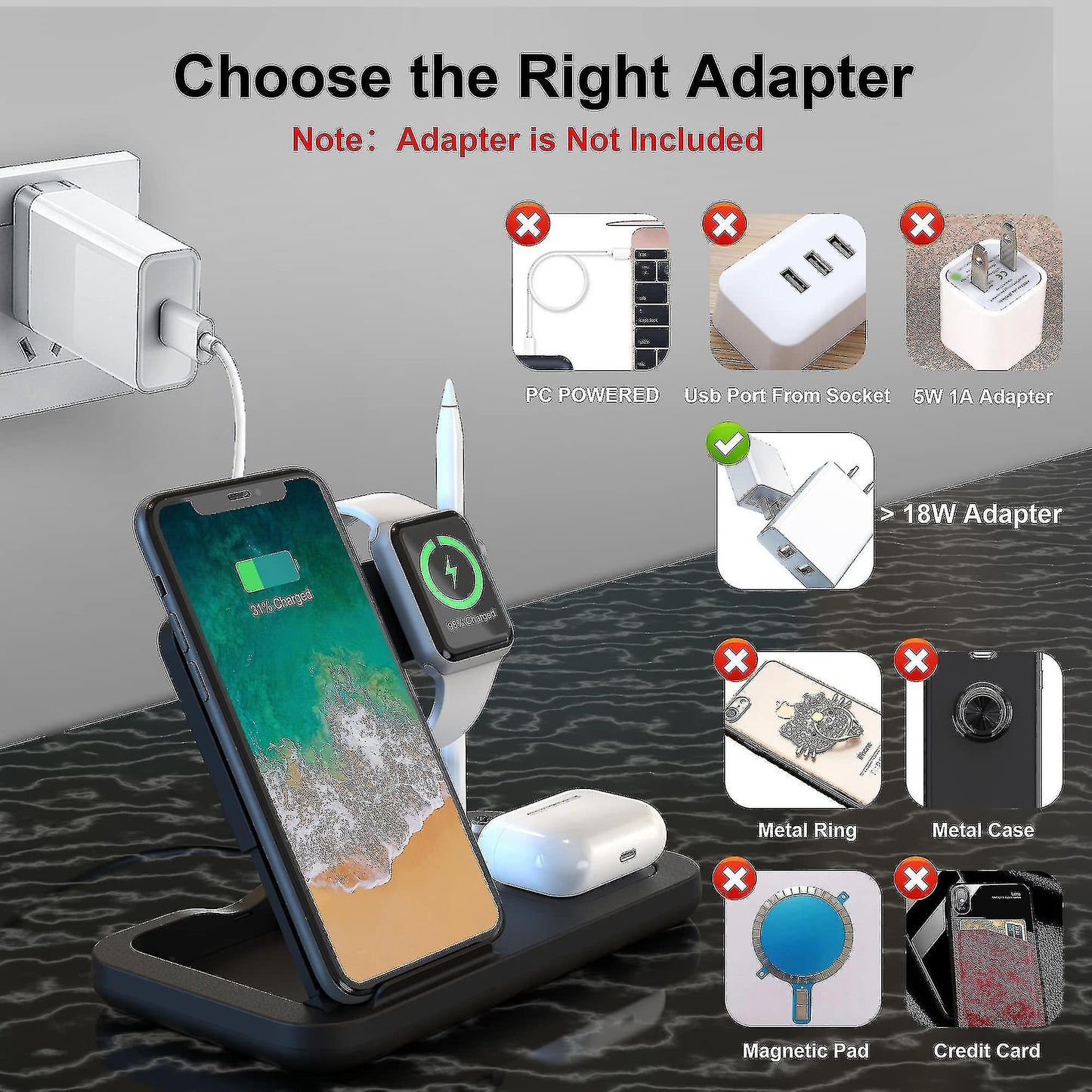 GADGETSHOR 4 in 1 Wireless Foldable Fast Charger with Wirless Charging for iPhone, Airpods & iWatch