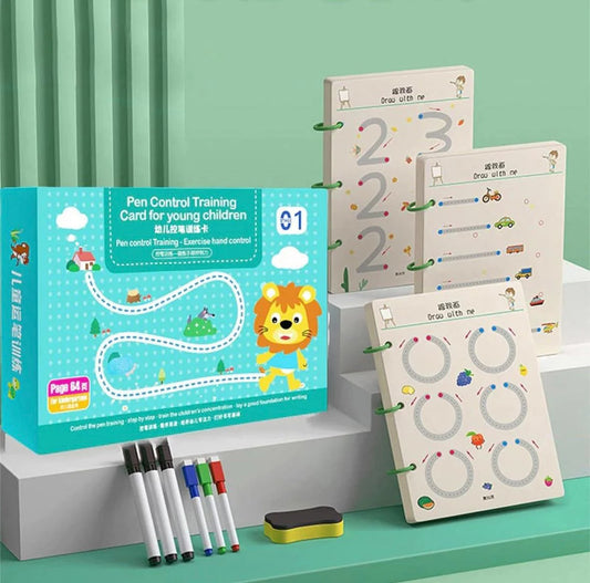 Gadgetshor ✏️ Reusable Pen Control Training Cards – 64 Pages 📚 Early Learning Writing & Drawing Practice for Kids 🧒🎨