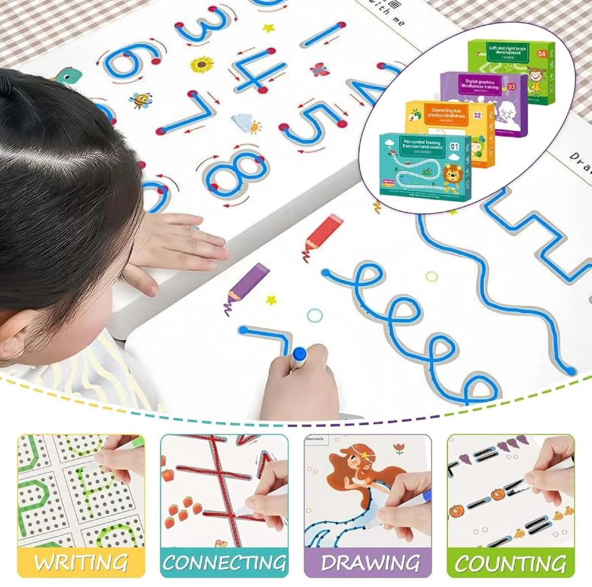 Gadgetshor ✏️ Reusable Pen Control Training Cards – 64 Pages 📚 Early Learning Writing & Drawing Practice for Kids 🧒🎨