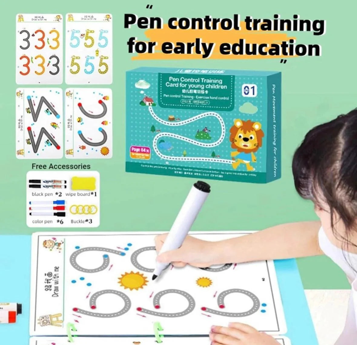 Gadgetshor ✏️ Reusable Pen Control Training Cards – 64 Pages 📚 Early Learning Writing & Drawing Practice for Kids 🧒🎨