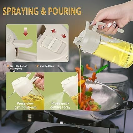 Gadgetshor 2-in-1 Glass Oil Sprayer & Dispenser Bottle – Premium Nozzle, 500ML Food Grade Oil Spray Bottle for Cooking, Air Fryer, Roasting & Frying – (Random Color)