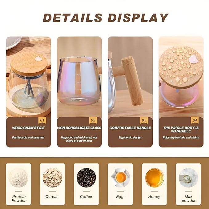 Gadgetshor Multipurpose Self Stirring Coffee Mug, Glass Electric Self Mixing Cup with Lid & Handle, 400ml Auto Self Stirring Cup to Stir Coffee, Mixed Milk, Powder