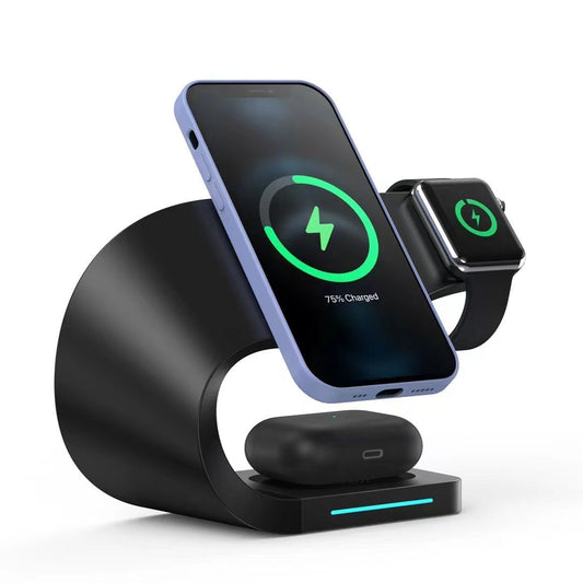 GADGETSHOR 3 in 1 Wireless Foldable Fast Charger with Wirless Charging for iPhone, Airpods & iWatch