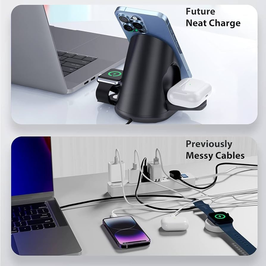 GADGETSHOR 3 in 1 Wireless Foldable Fast Charger with Wirless Charging for iPhone, Airpods & iWatch