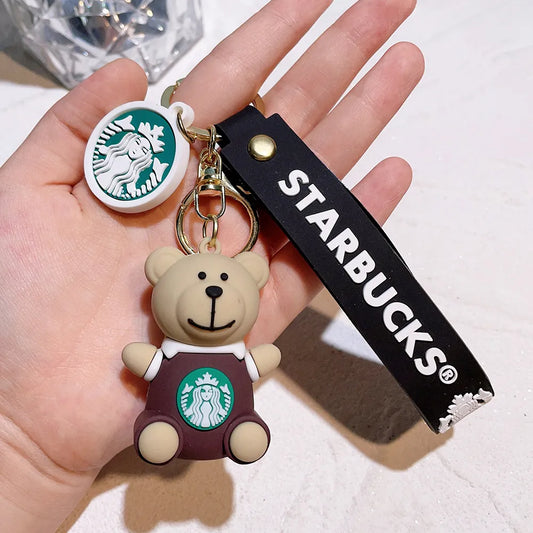 Gadgetshor Cute 3D Key Chain Starbucks Teddy Bear