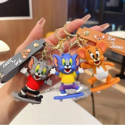 Gadgetshor Cute 3D Key Chain Tom & Jerry Skate Board