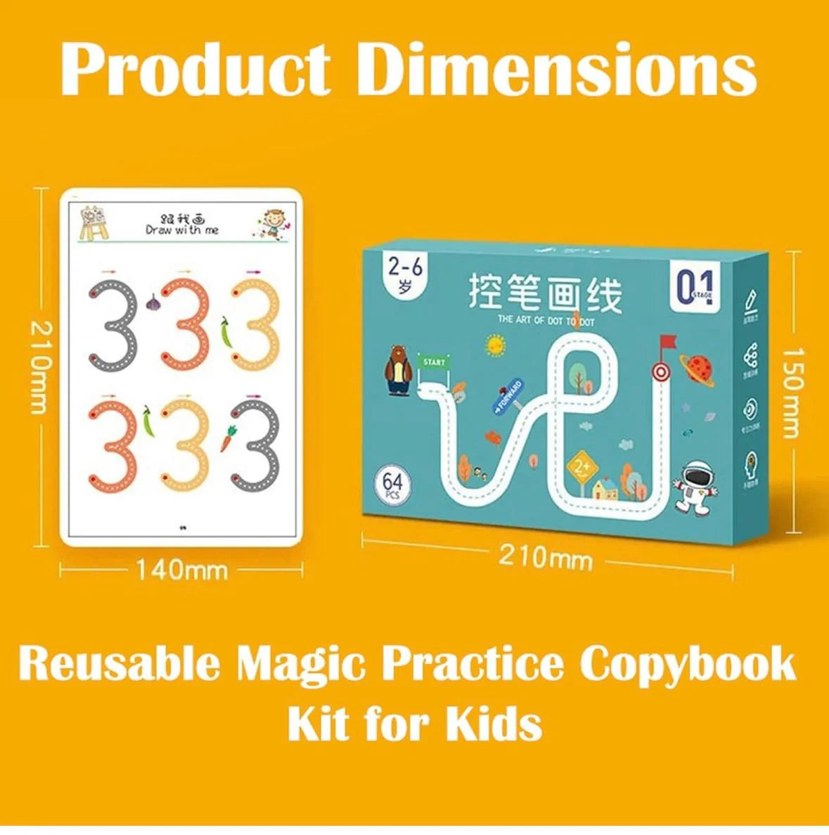 Gadgetshor ✏️ Reusable Pen Control Training Cards – 64 Pages 📚 Early Learning Writing & Drawing Practice for Kids 🧒🎨
