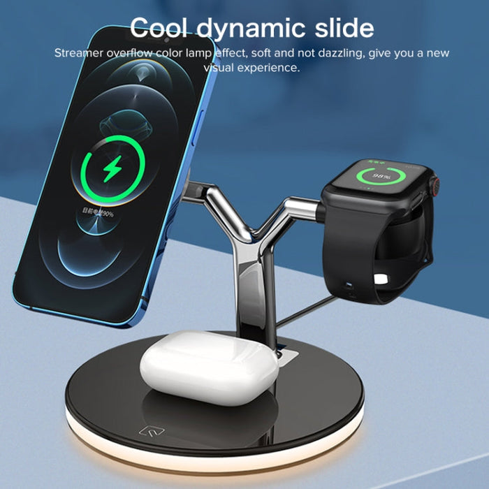 GADGETSHOR 3 in 1 Wireless Foldable Fast Charger with RGB Light Wirless Charging for iPhone, Airpods & iWatch