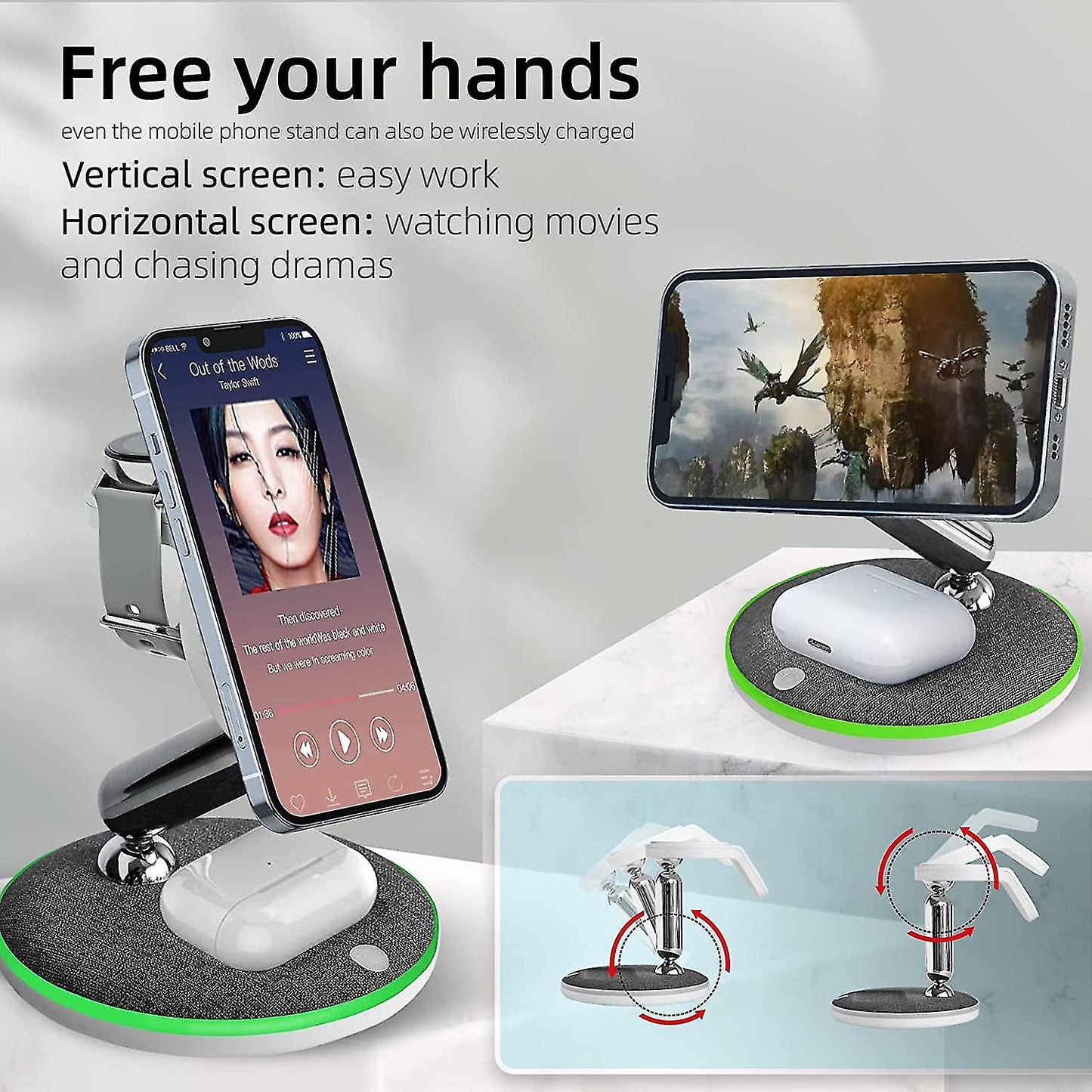 GADGETSHOR 3 in 1 Wireless Foldable Fast Charger with RGB Light Wirless Charging for iPhone, Airpods & iWatch