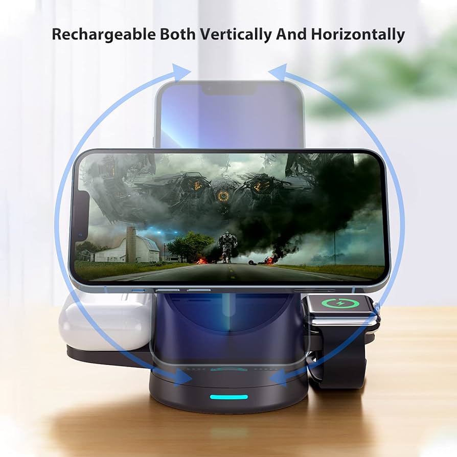 GADGETSHOR 3 in 1 Wireless Foldable Fast Charger with Wirless Charging for iPhone, Airpods & iWatch