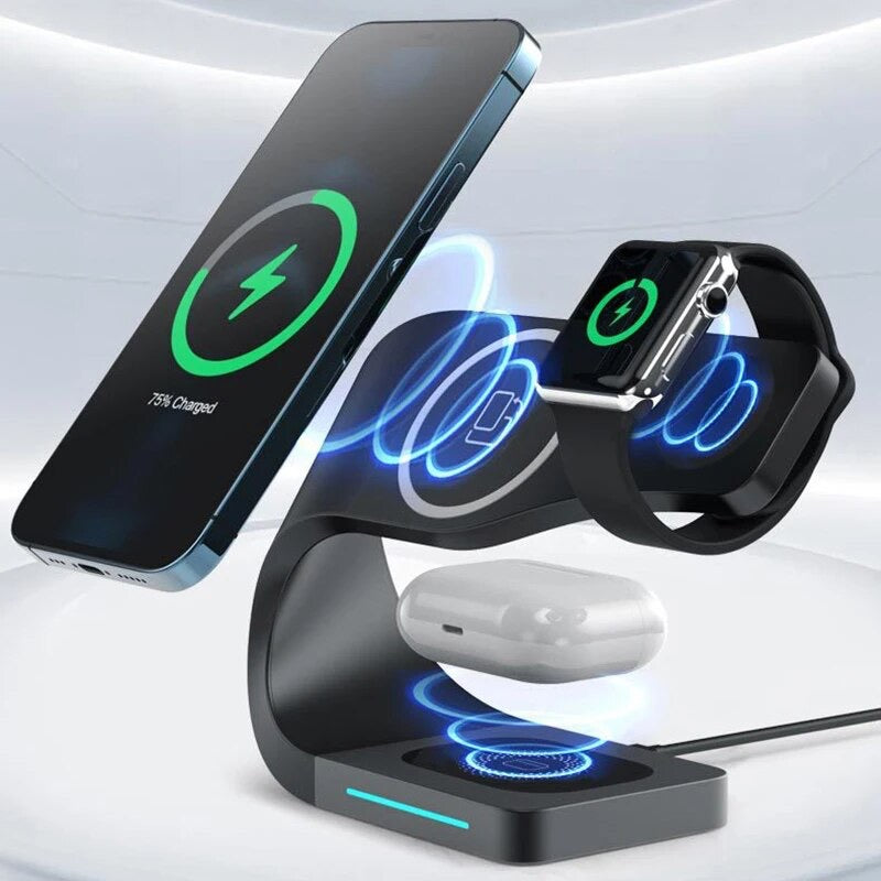 GADGETSHOR 3 in 1 Wireless Foldable Fast Charger with Wirless Charging for iPhone, Airpods & iWatch