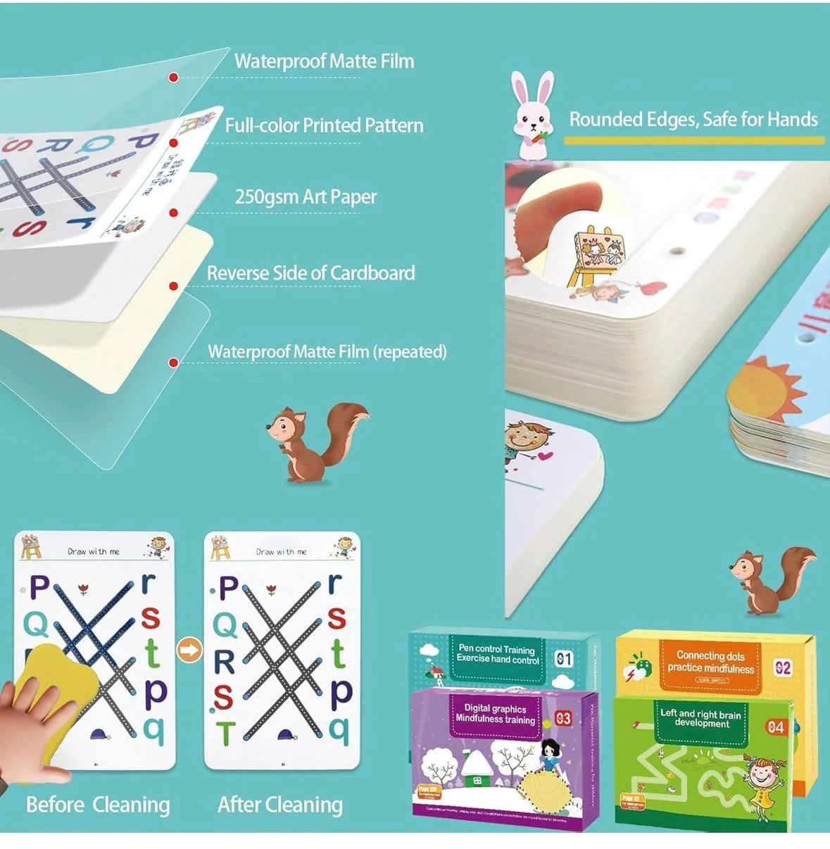 Gadgetshor ✏️ Reusable Pen Control Training Cards – 64 Pages 📚 Early Learning Writing & Drawing Practice for Kids 🧒🎨