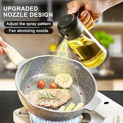 Gadgetshor 2-in-1 Glass Oil Sprayer & Dispenser Bottle – Premium Nozzle, 500ML Food Grade Oil Spray Bottle for Cooking, Air Fryer, Roasting & Frying – (Random Color)