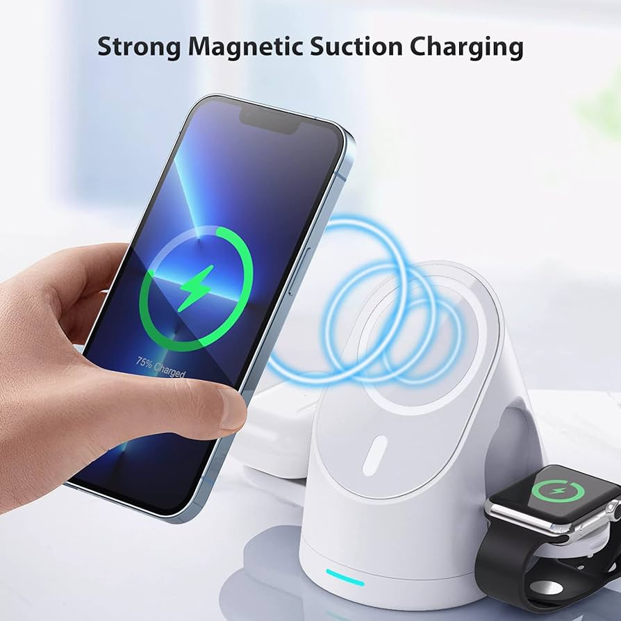 GADGETSHOR 3 in 1 Wireless Foldable Fast Charger with Wirless Charging for iPhone, Airpods & iWatch