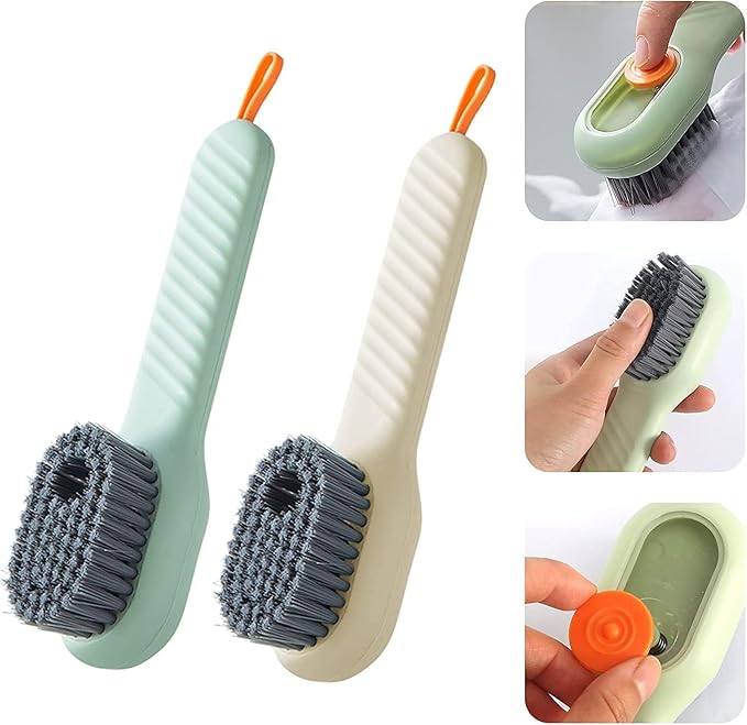Gadgetshor Multipurpose Soap Dispensing Cleaning Brush with Handle – Reusable Scrubbing Brush for Shoes, Clothes & Household Cleaning 🧽🧼