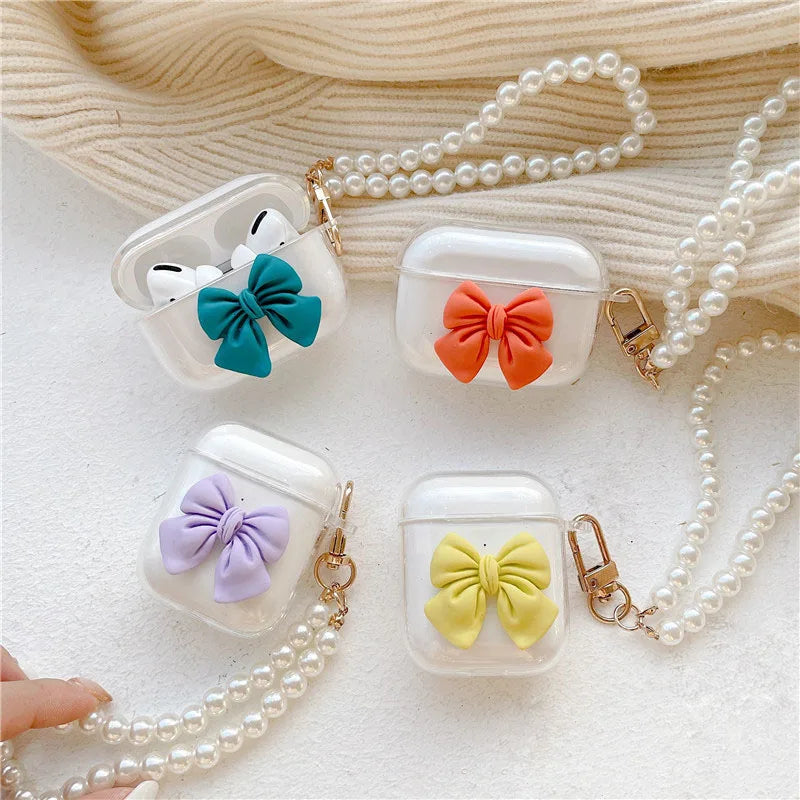 Gadgetshor Cute Clear Bow Case with Hanging Charm