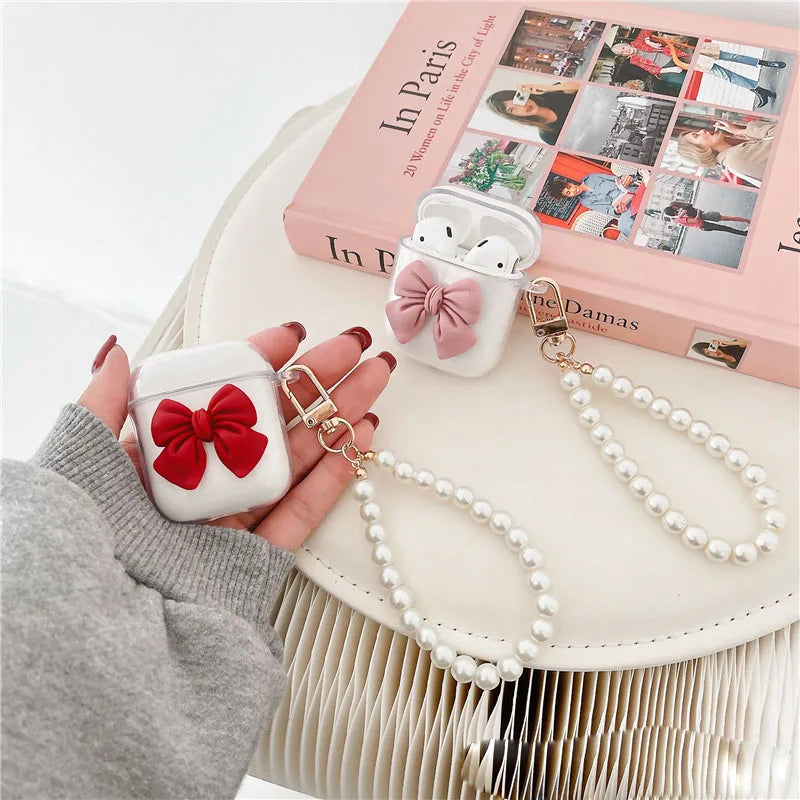 Gadgetshor Cute Clear Bow Case with Hanging Charm