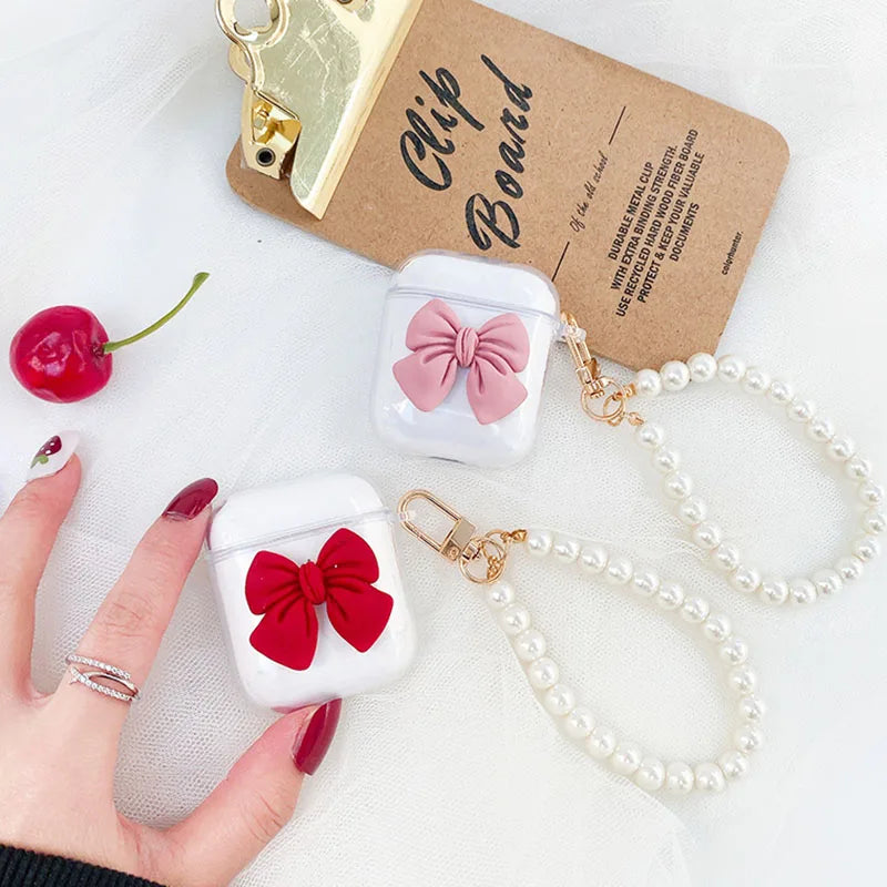 Gadgetshor Cute Clear Bow Case with Hanging Charm