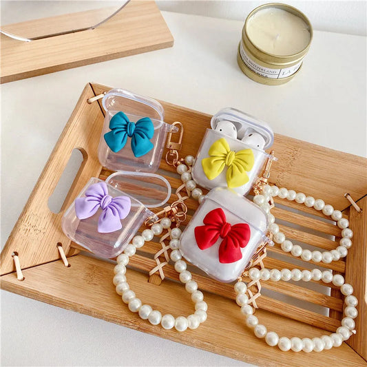 Gadgetshor Cute Clear Bow Case with Hanging Charm