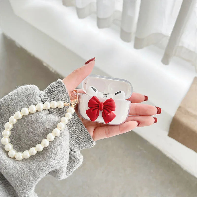 Gadgetshor Cute Clear Bow Case with Hanging Charm